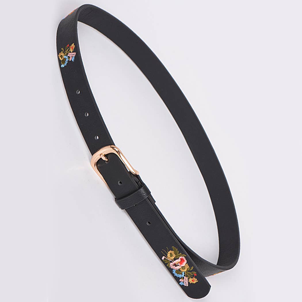 Plain Belt With Flower Details - Black