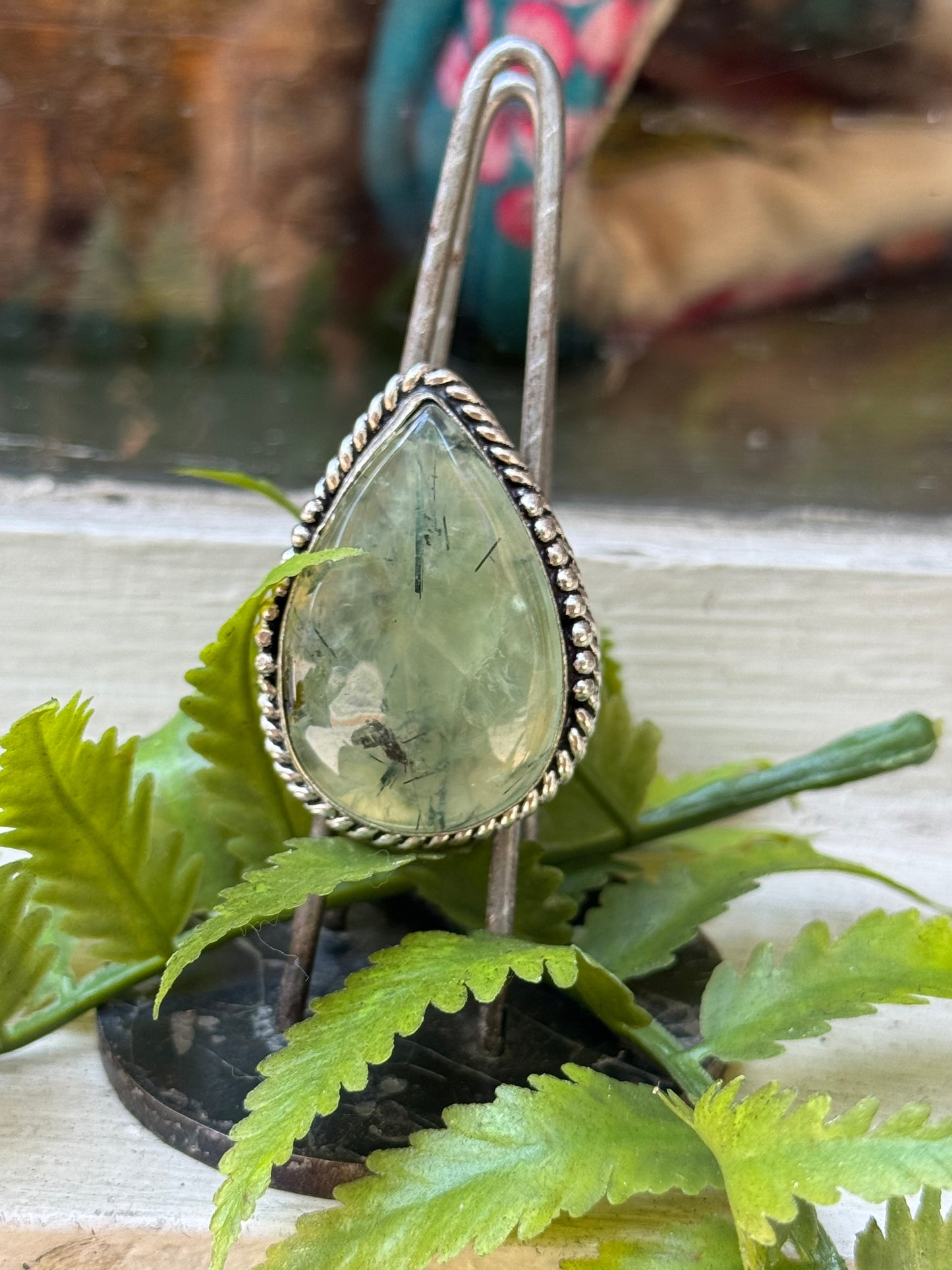 Prehnite Teardrop Silver Ring