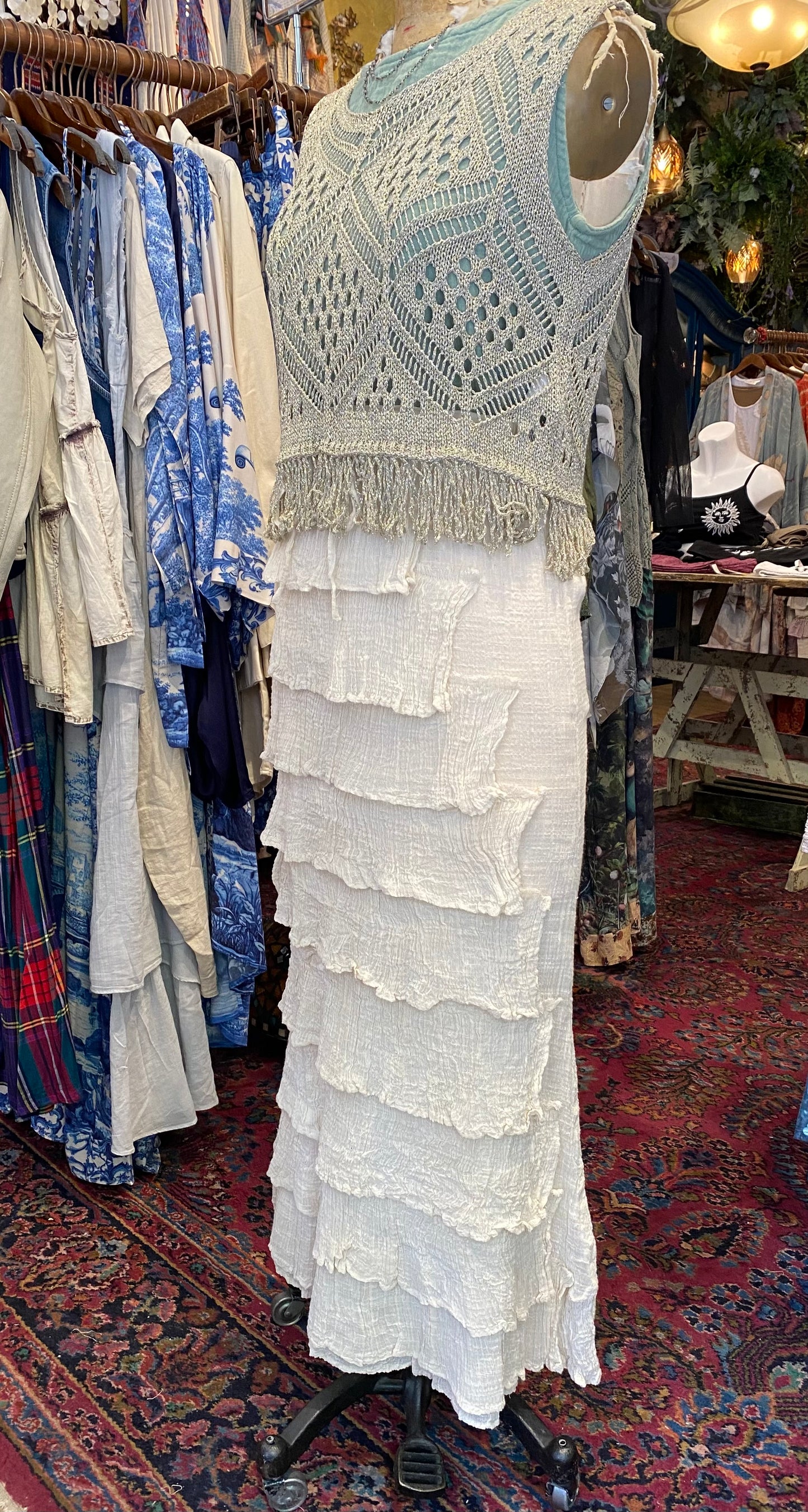 Full Length Layered Ruffle Skirt - Cream