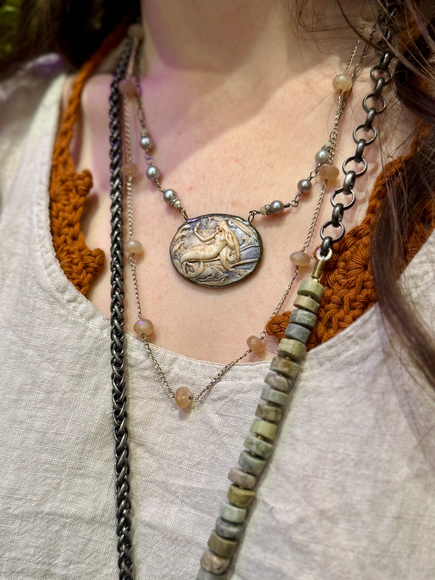 Large Mermaid Cameo Necklace *N252