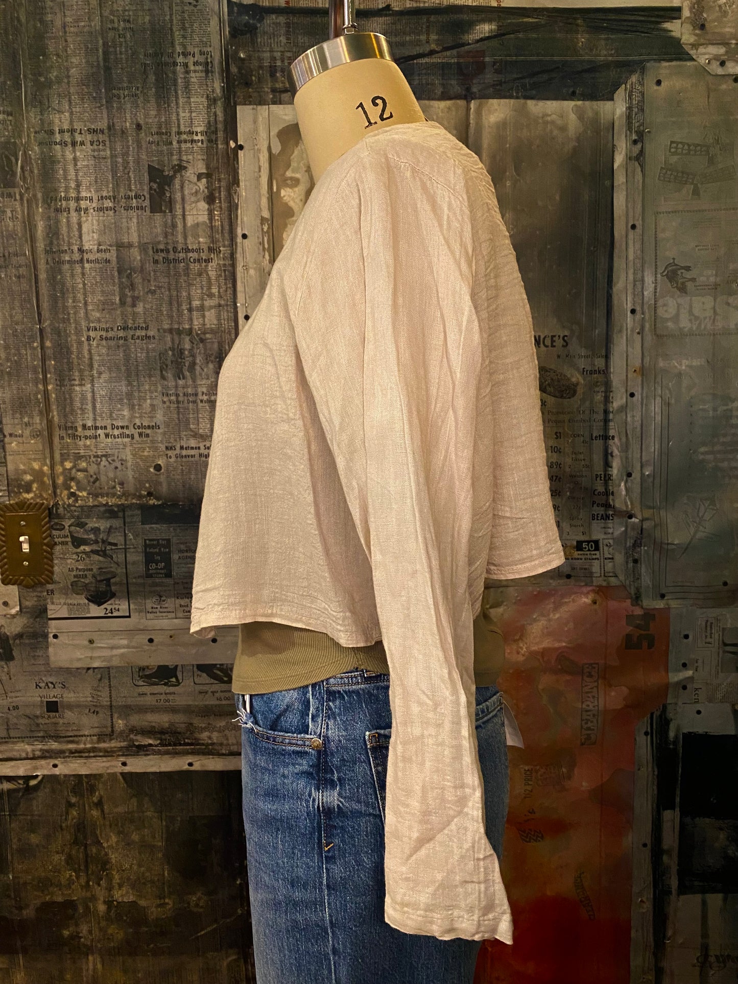 Linen, Crop Jacket - Sand