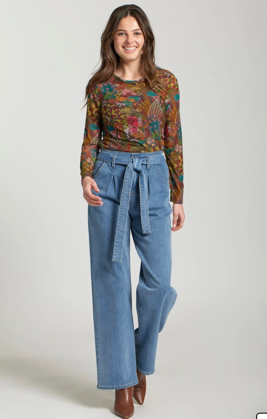 Long Sleeve Mesh Top - Olive Multi