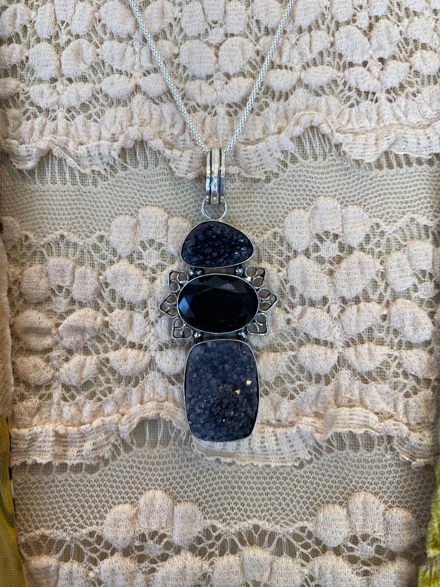 Dyed Black Druzy Onyx Pendant