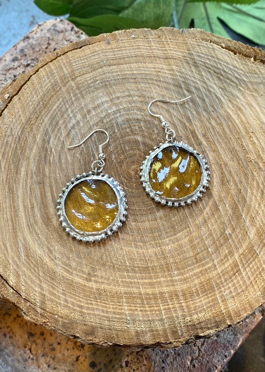 Circle Glass Earrings with Beaded Frame - KC07*
