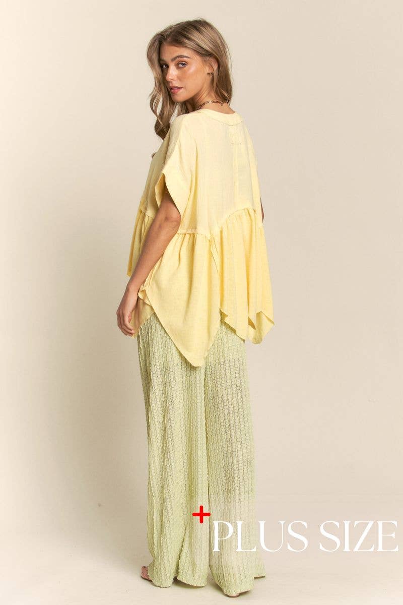 Curve V Neck Tunic Top - Pastel Lemon