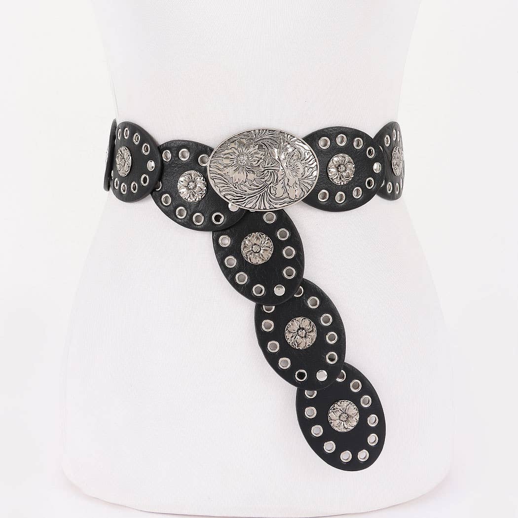 Oval Linked Statement Belt - Black/Silver