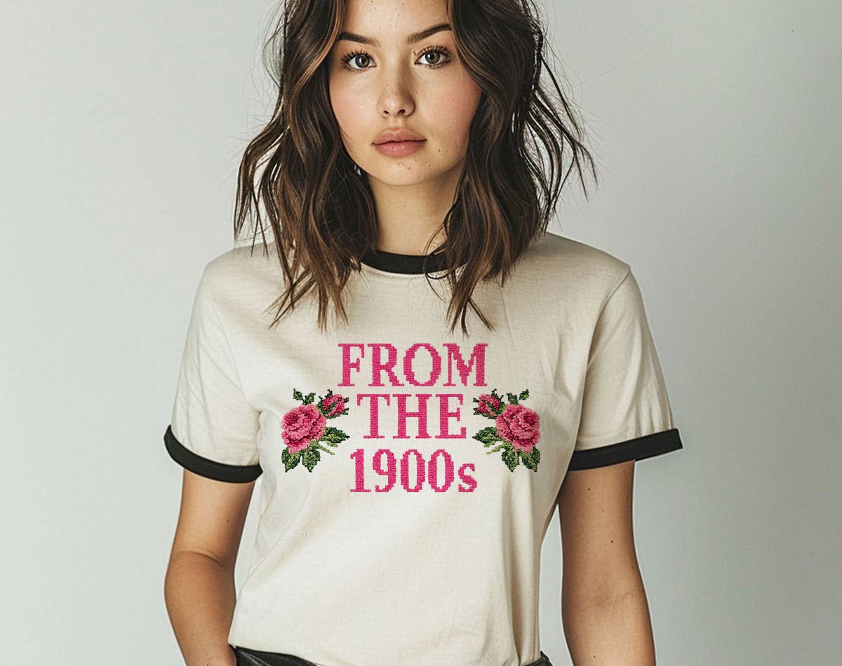 From The 1900s Floral Roses Retro Ringer Tee