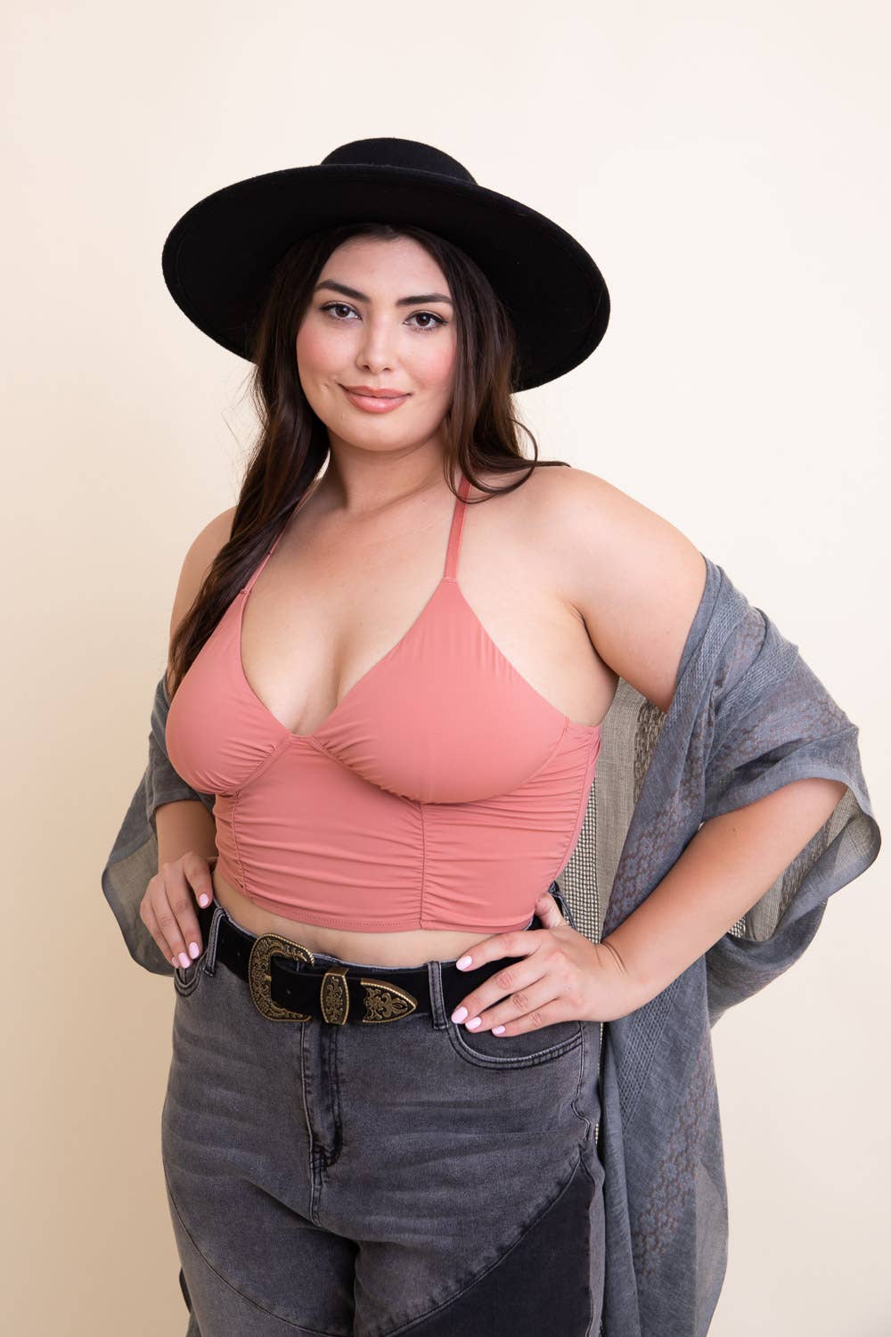 Stretchy & Soft Curvy Comfort Plus Size Ruched Bralette - Roseclay