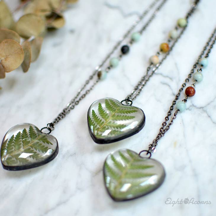 Cinnamon Fern Leaf Heart Necklace - La De Da
