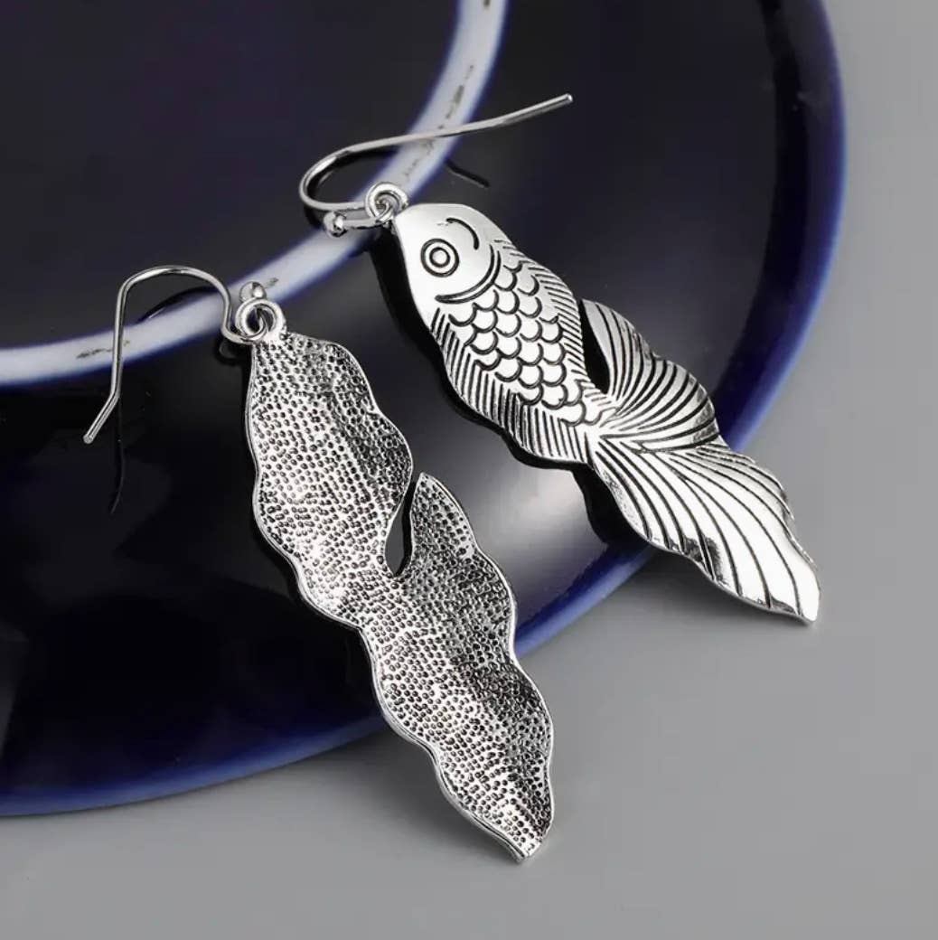 Lucky Fish Silver Drop Earrings