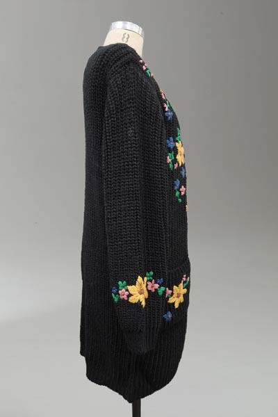 Embroidered Grandpa Cardigan - Black - La De Da