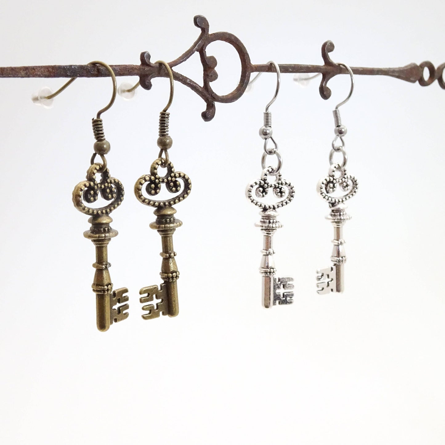 Skeleton Key Earrings | Lightweight Steampunk Keys - Antique Bronze