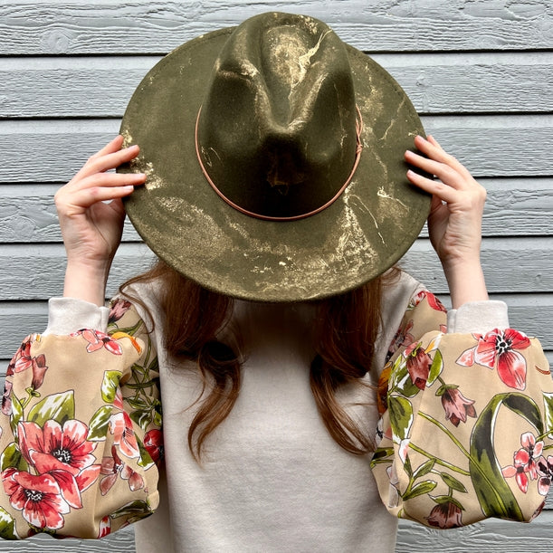 Olive Gold Marbled Wide Brim Hat - La De Da