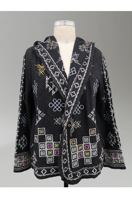 Double Knit Embroidered Hooded Cardigan - La De Da