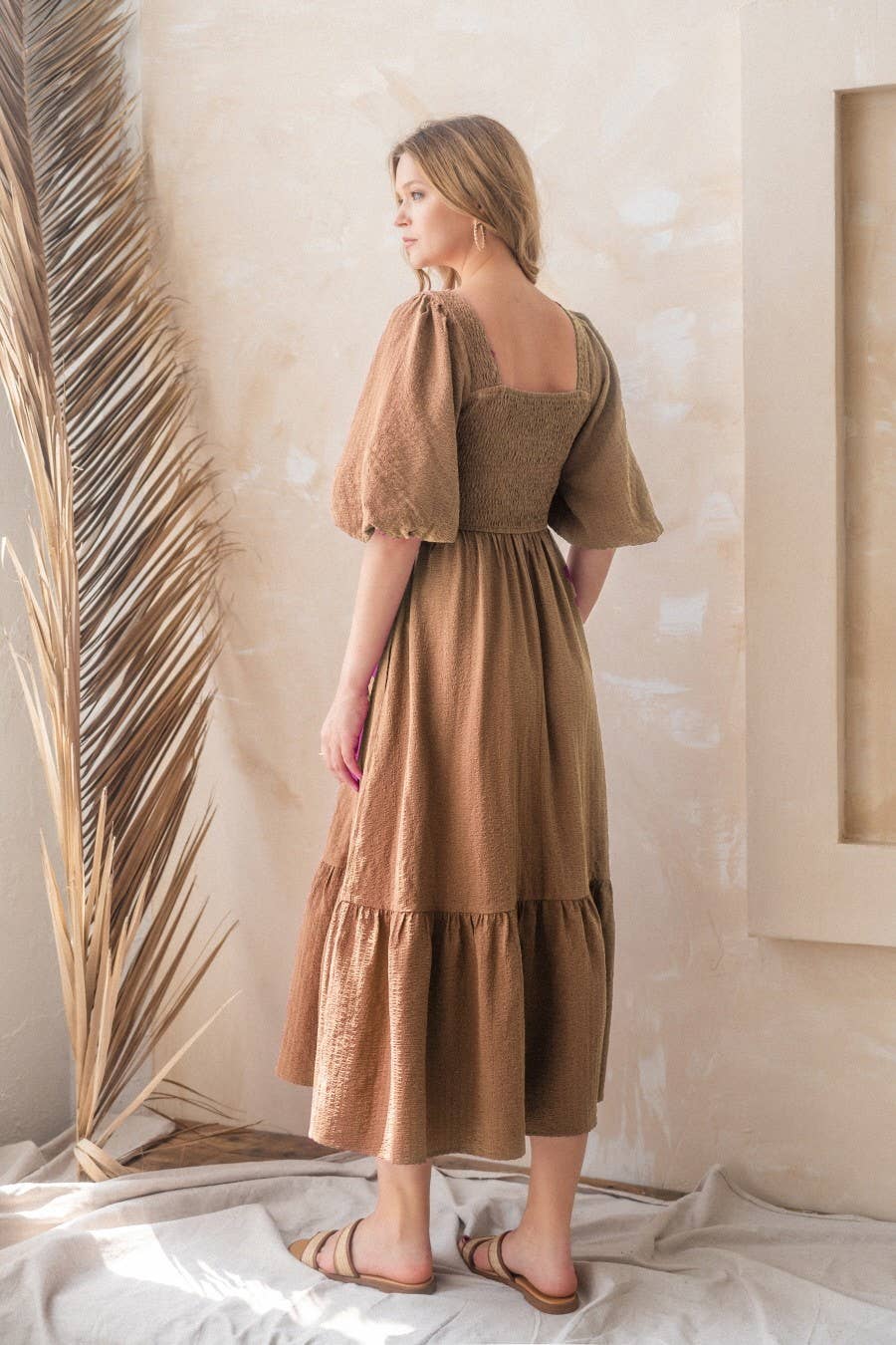Plus Solid Textured Midi Dress - Taupe