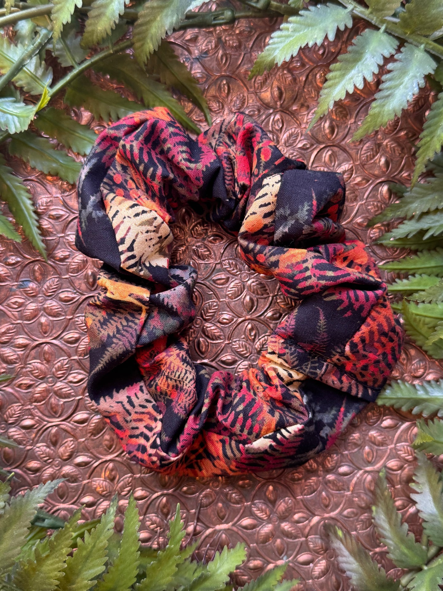 Red / Yellow / Orange Fern Scrunchie #SS25 (2)*