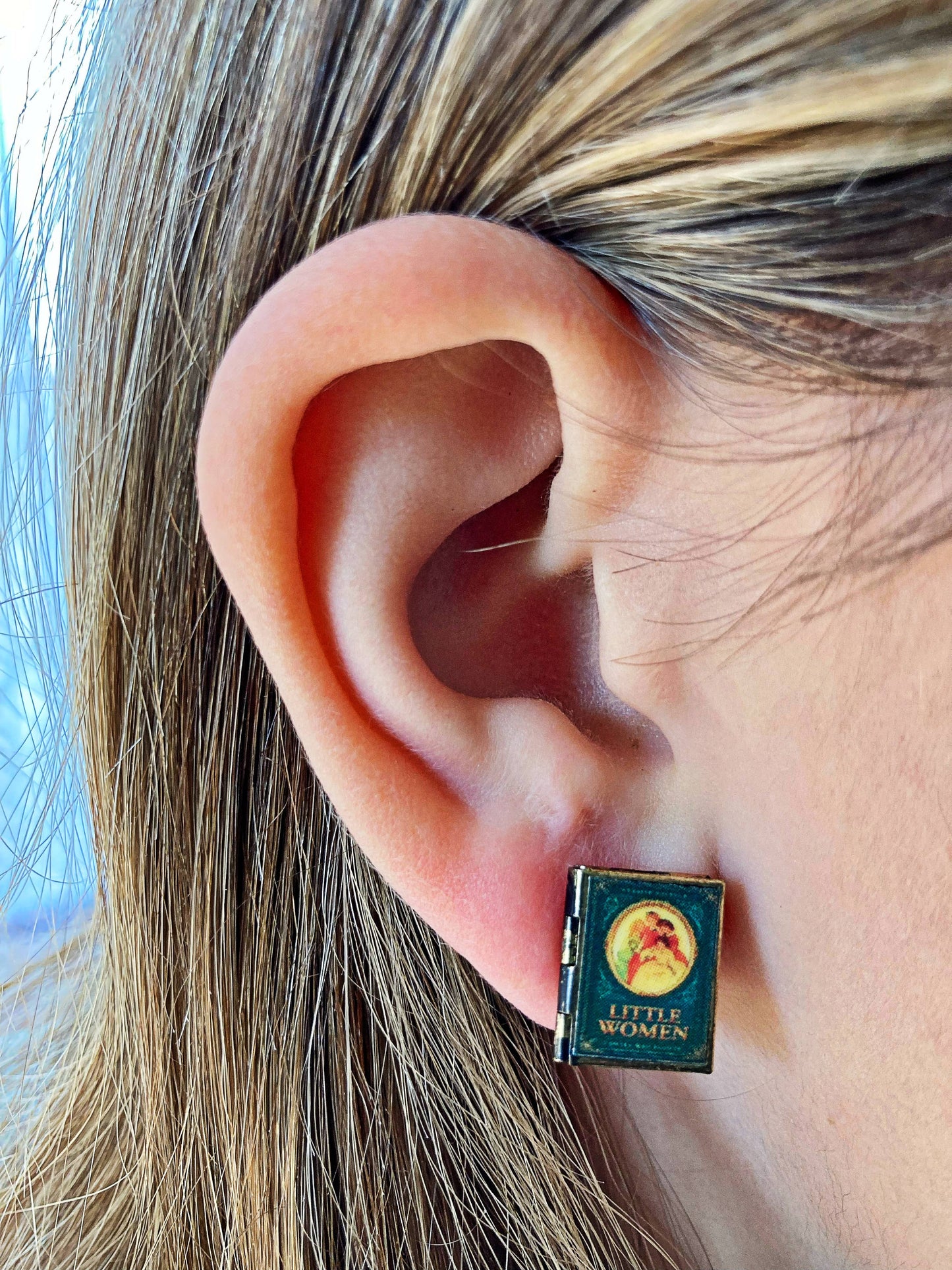 Post Earrings Book Locket Little Women-Oval Portrait