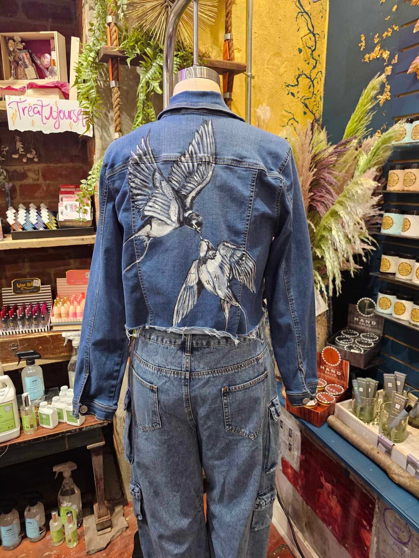 Cropped Denim Jacket- Handpainted & Upcycled - IH5*