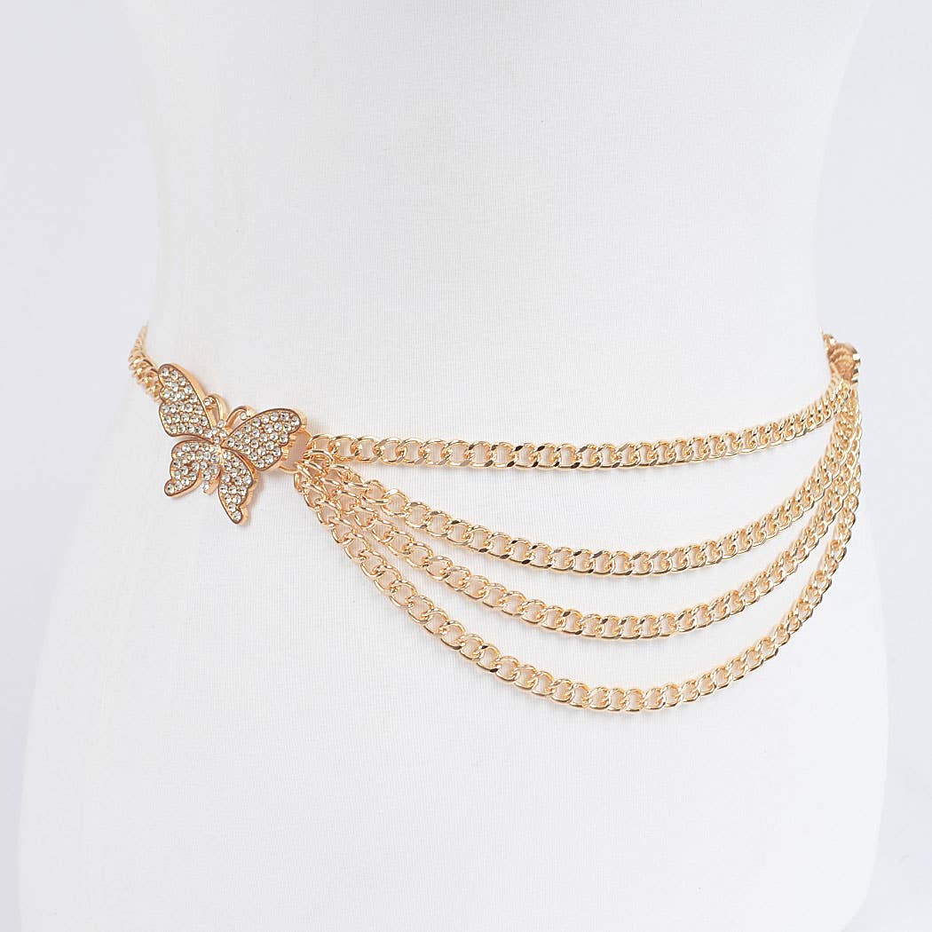 Butterfly Buckle Layered Chain Belt - Gold