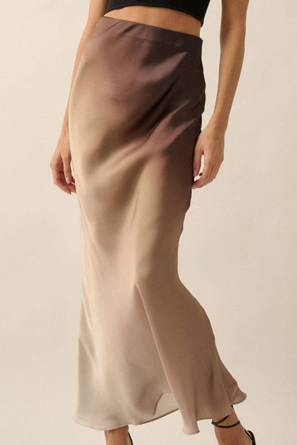 High-Waist Ombre Woven Maxi Skirt - Taupe