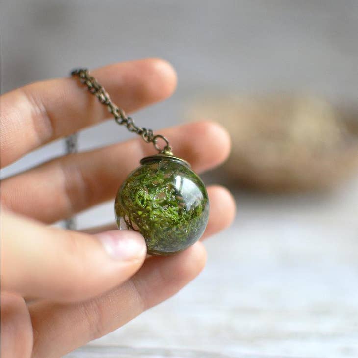 Woodland Moss Terrarium Brass Necklace - La De Da