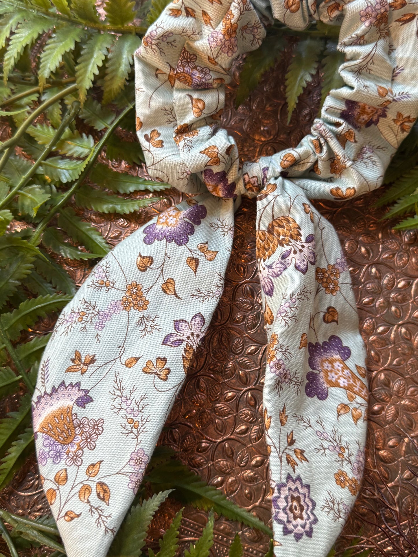 Light Blue / Gold Floral Scrunchie Scarf #SS15*
