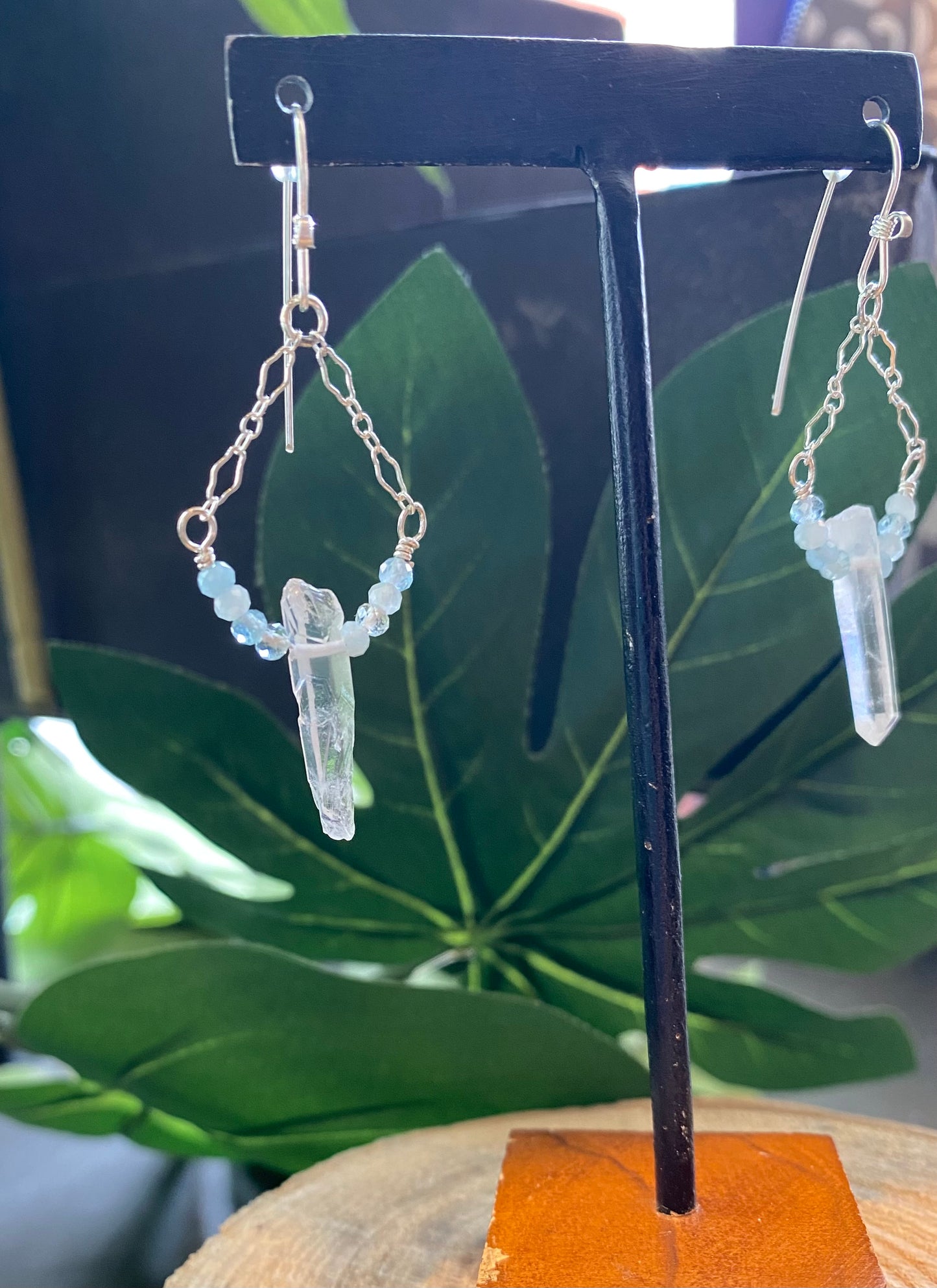 Aquamarine/Crystal Loop Earrings *E264