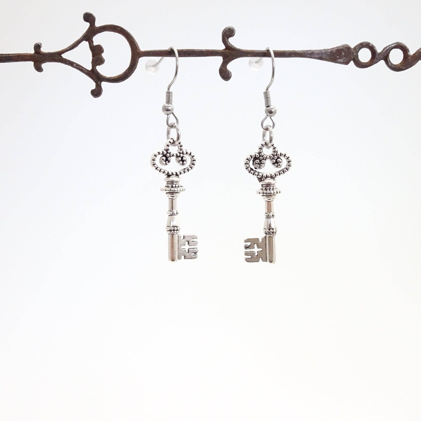 Skeleton Key Earrings | Lightweight Steampunk Keys - Antique Bronze