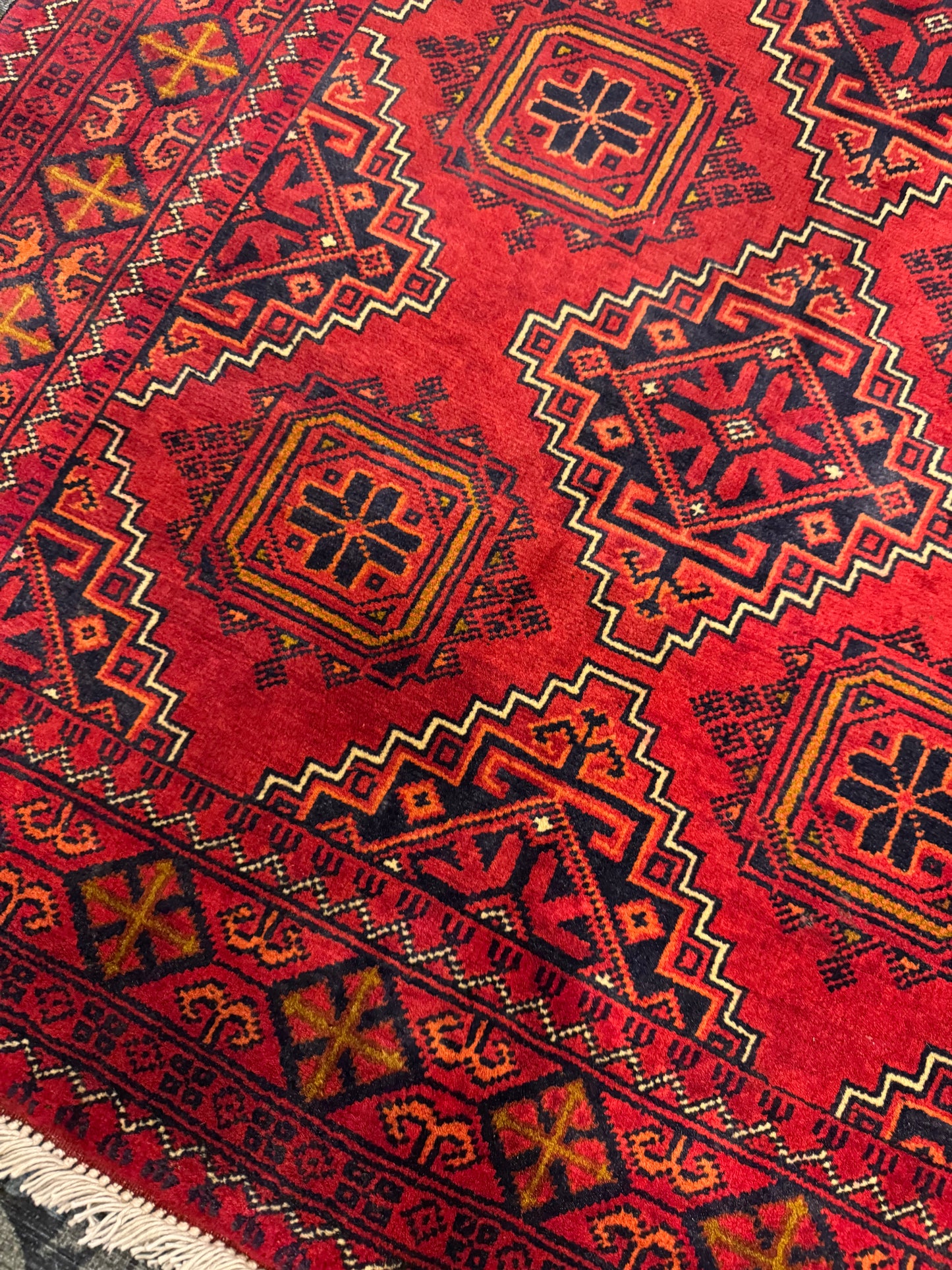 Handmade Wool Area Rug - Red Geometric Print