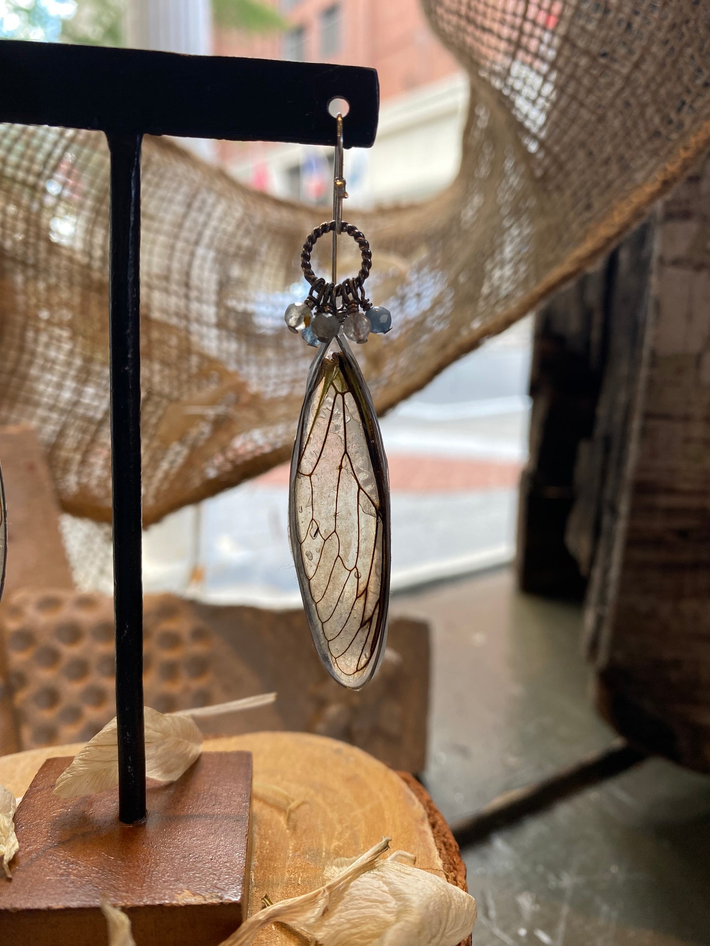 Cicada Wings On Sterling Ring w/ Microfaceted Stones Earrings (1) *E265