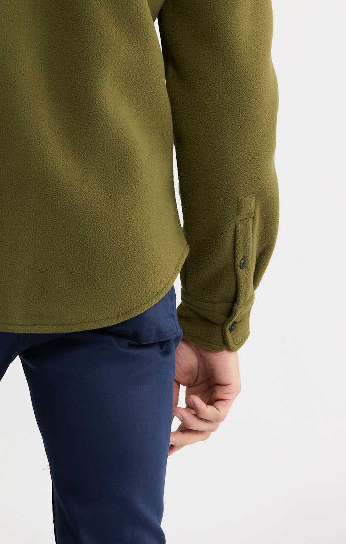 Sherpa Bonded Polar Fleece Shirt Jacket - Olive