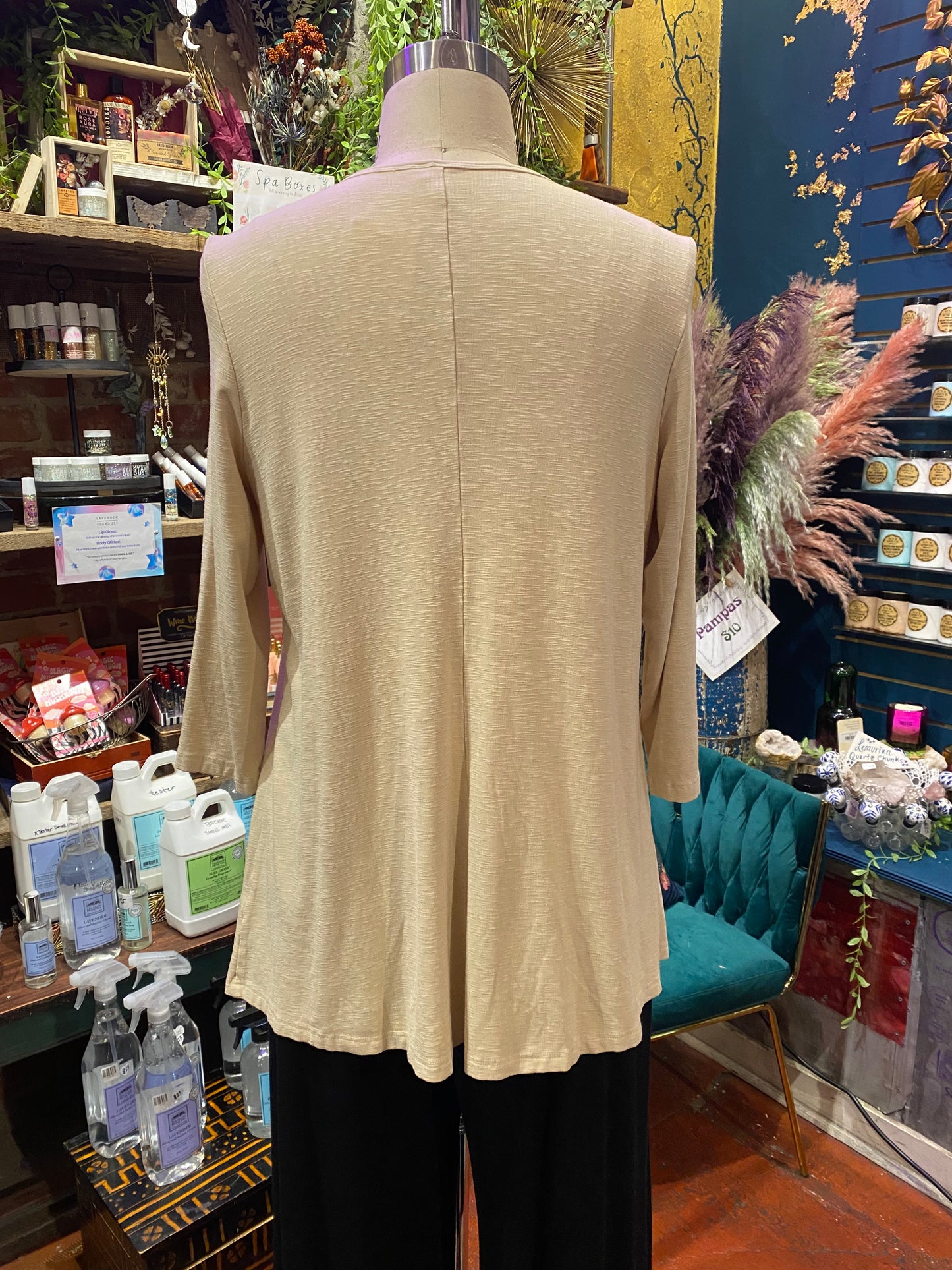 3/4 Sleeve Button Down Slit Shirt - Latte