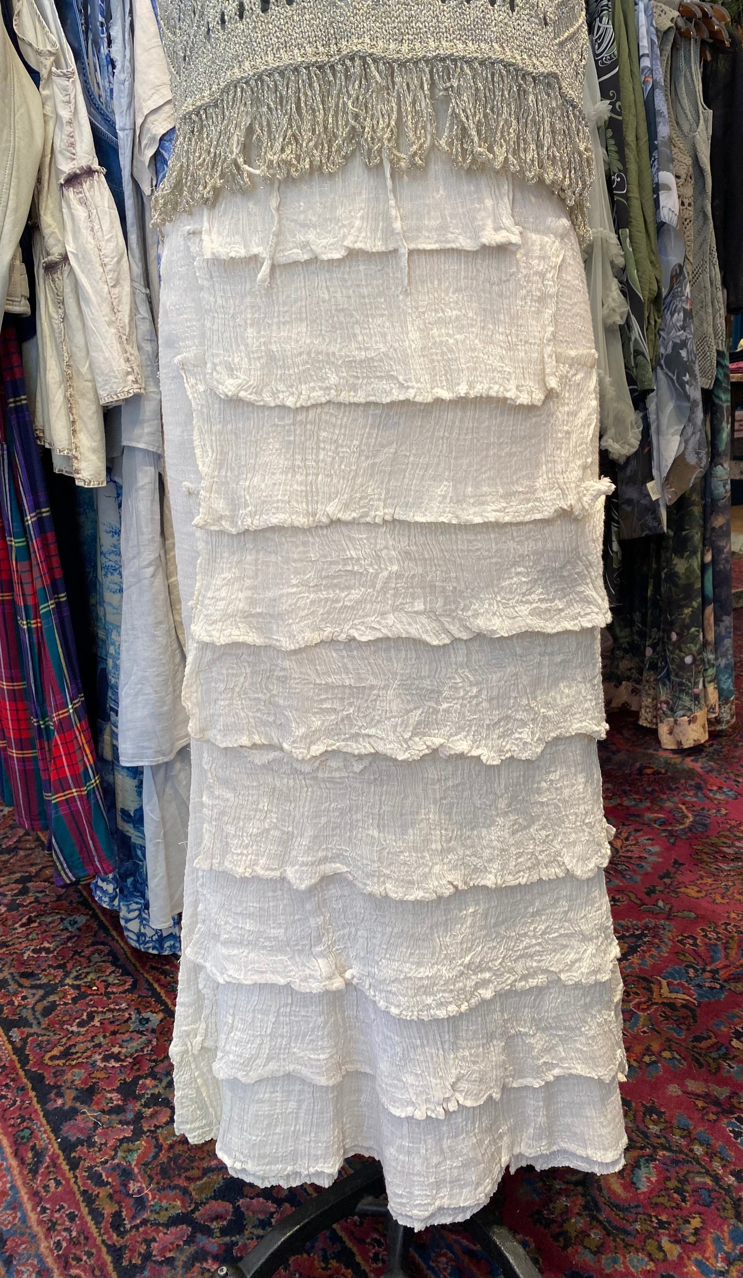 Full Length Layered Ruffle Skirt - Cream