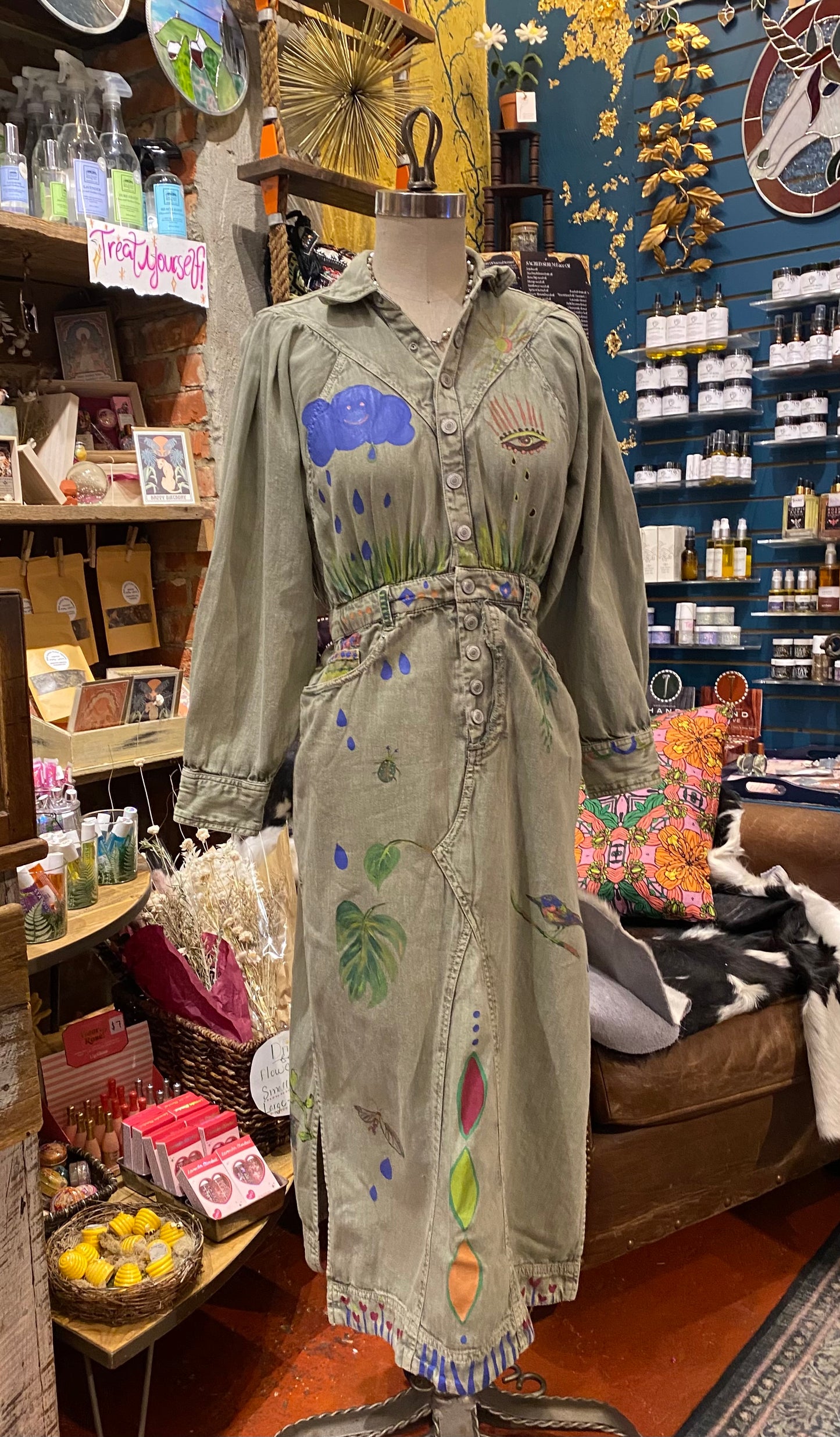 Snail Trail Free People Green Denim Dress - Sharayah Doty*