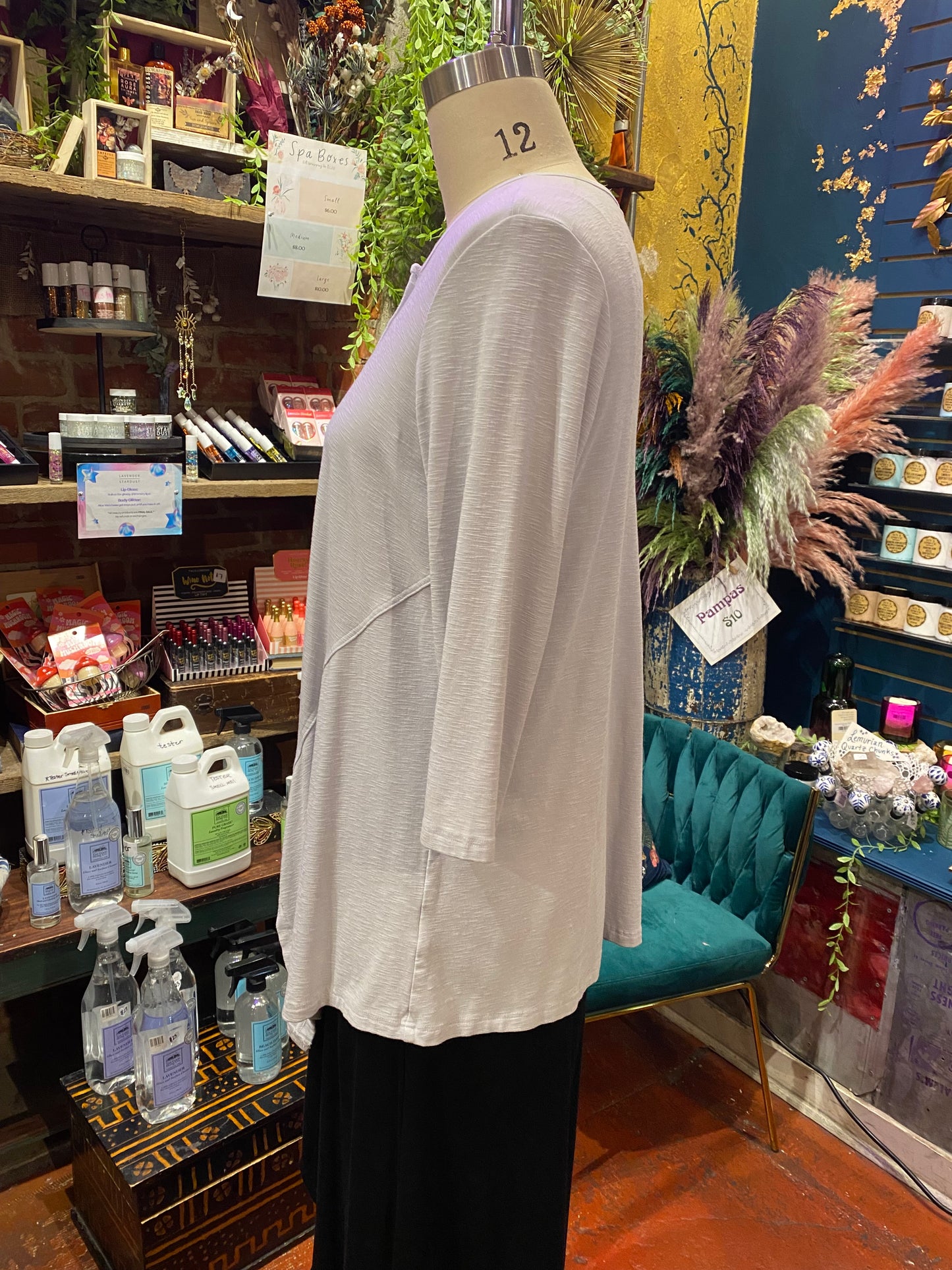 3/4 Sleeve Button Down Slit Shirt - Silver