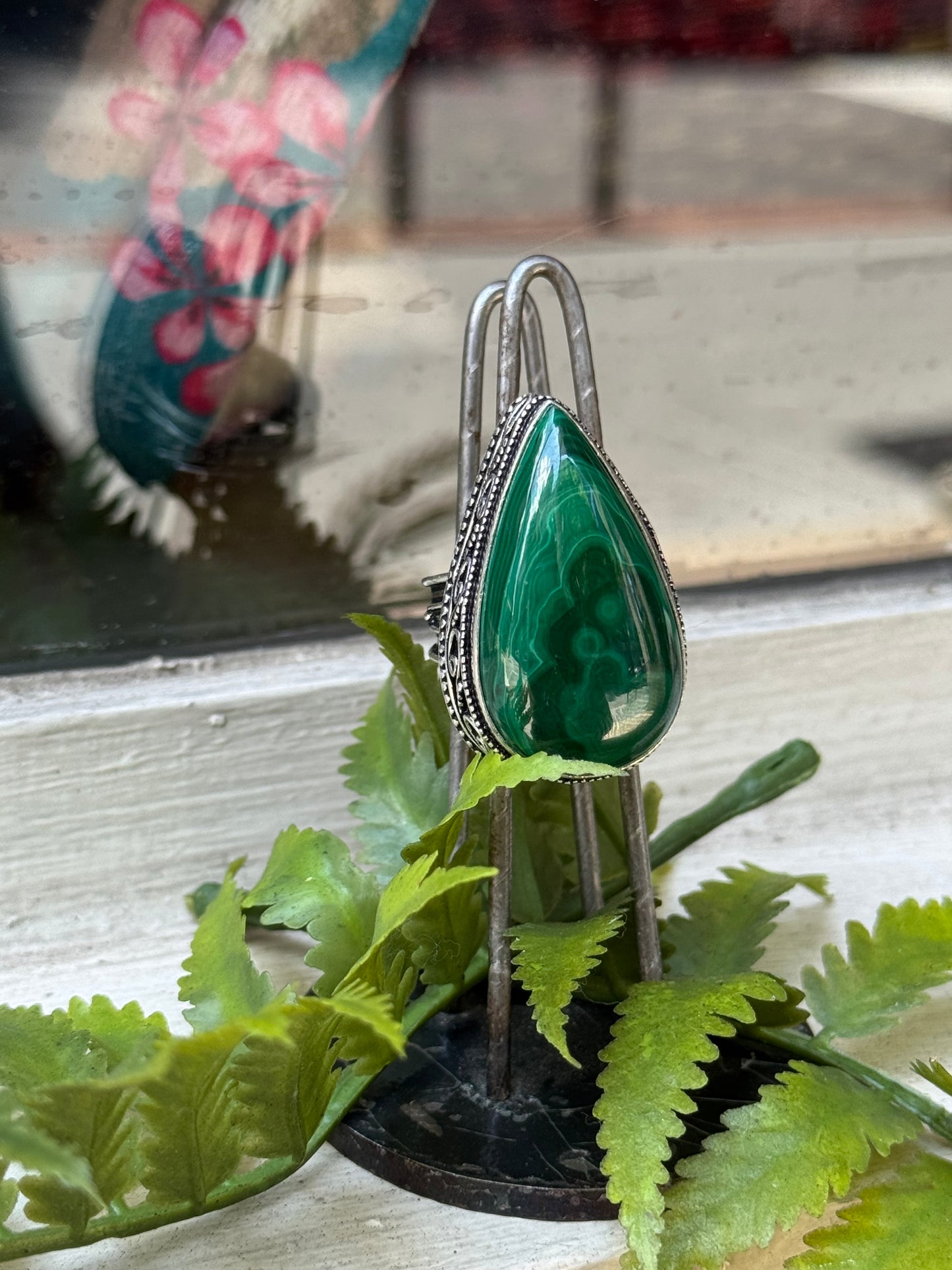 Malachite Teardrop Silver Ring