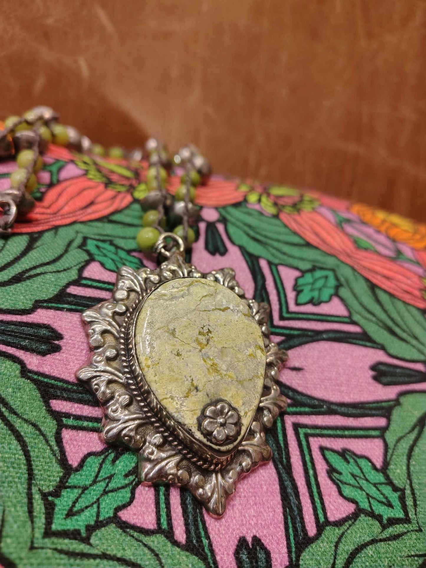 Green Jasper Pendant On Olive Jade Necklace