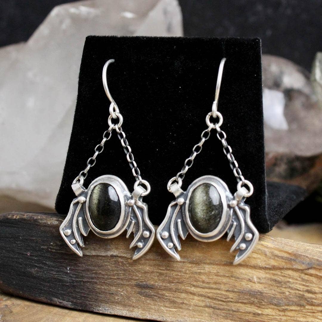 Winged Prophetess Earrings // Black Obsidian Sheen