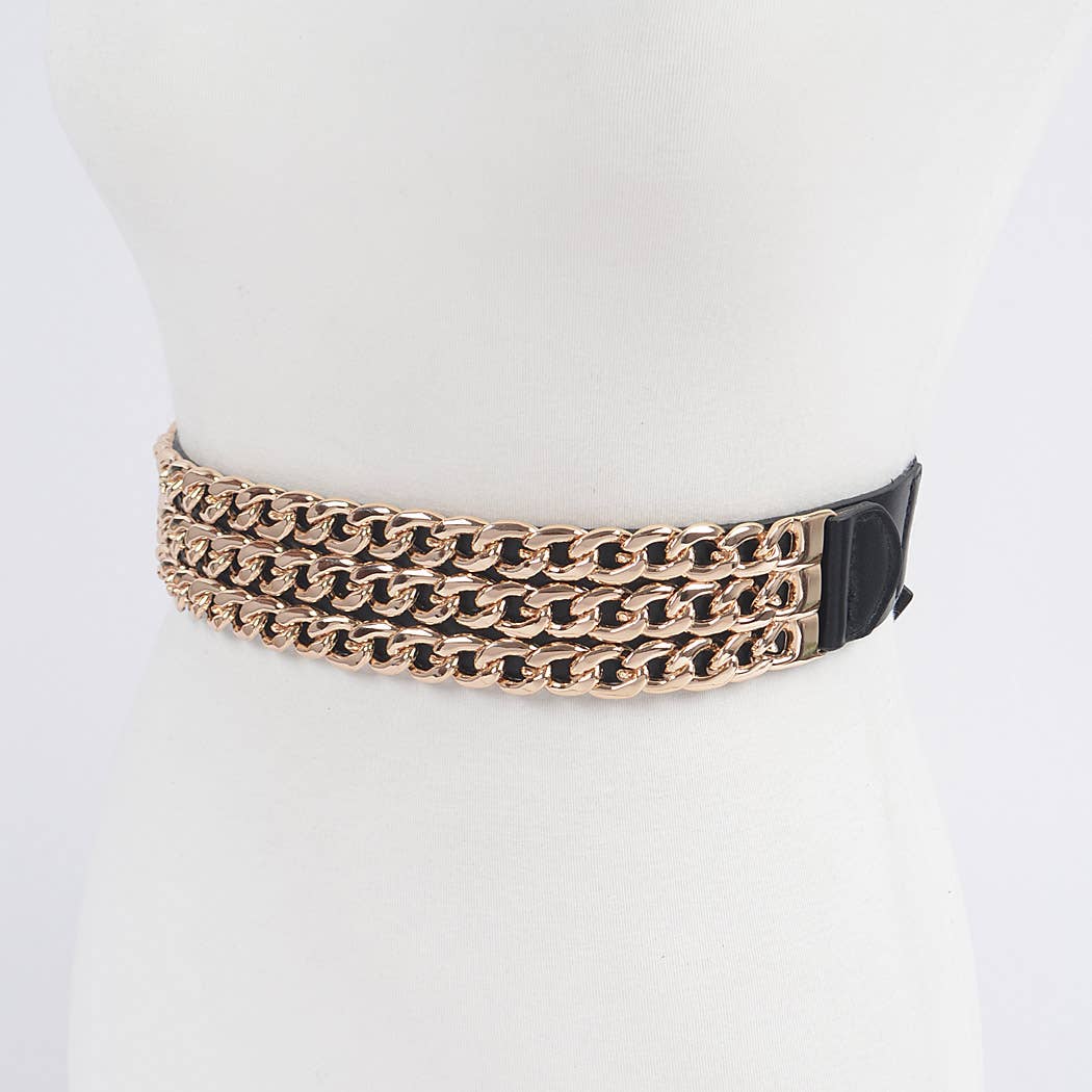 Multi-Layered Chain Elastic Belt - Black/Gold