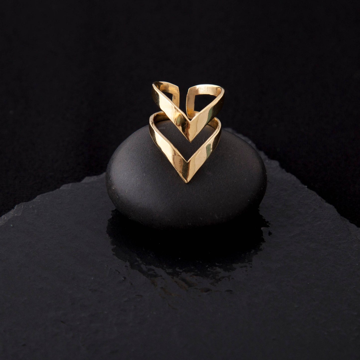 Brass Double Chevron Pointed Ring