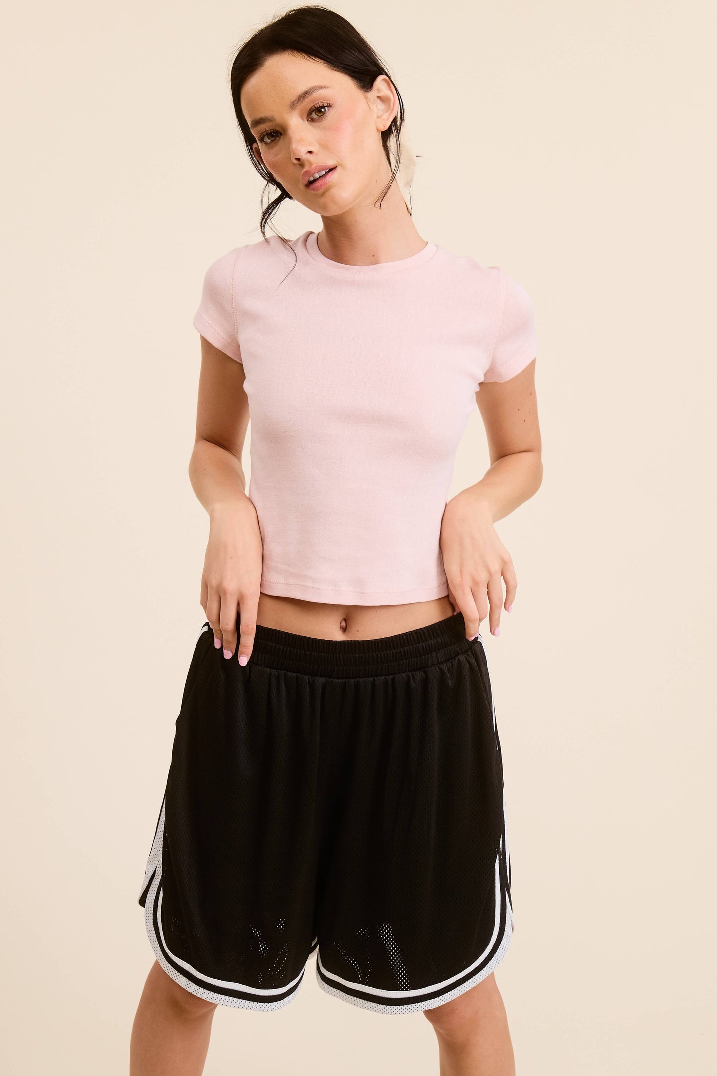 Short Sleeve, Solid Knit Baby Tee - Baby Pink