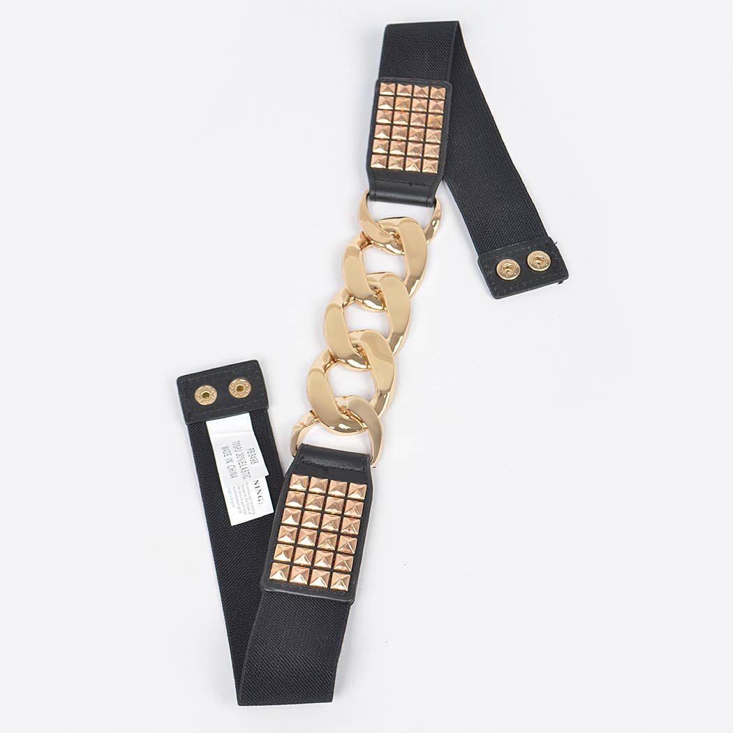 Chain Elastic Belt with Studs - Black/Gold