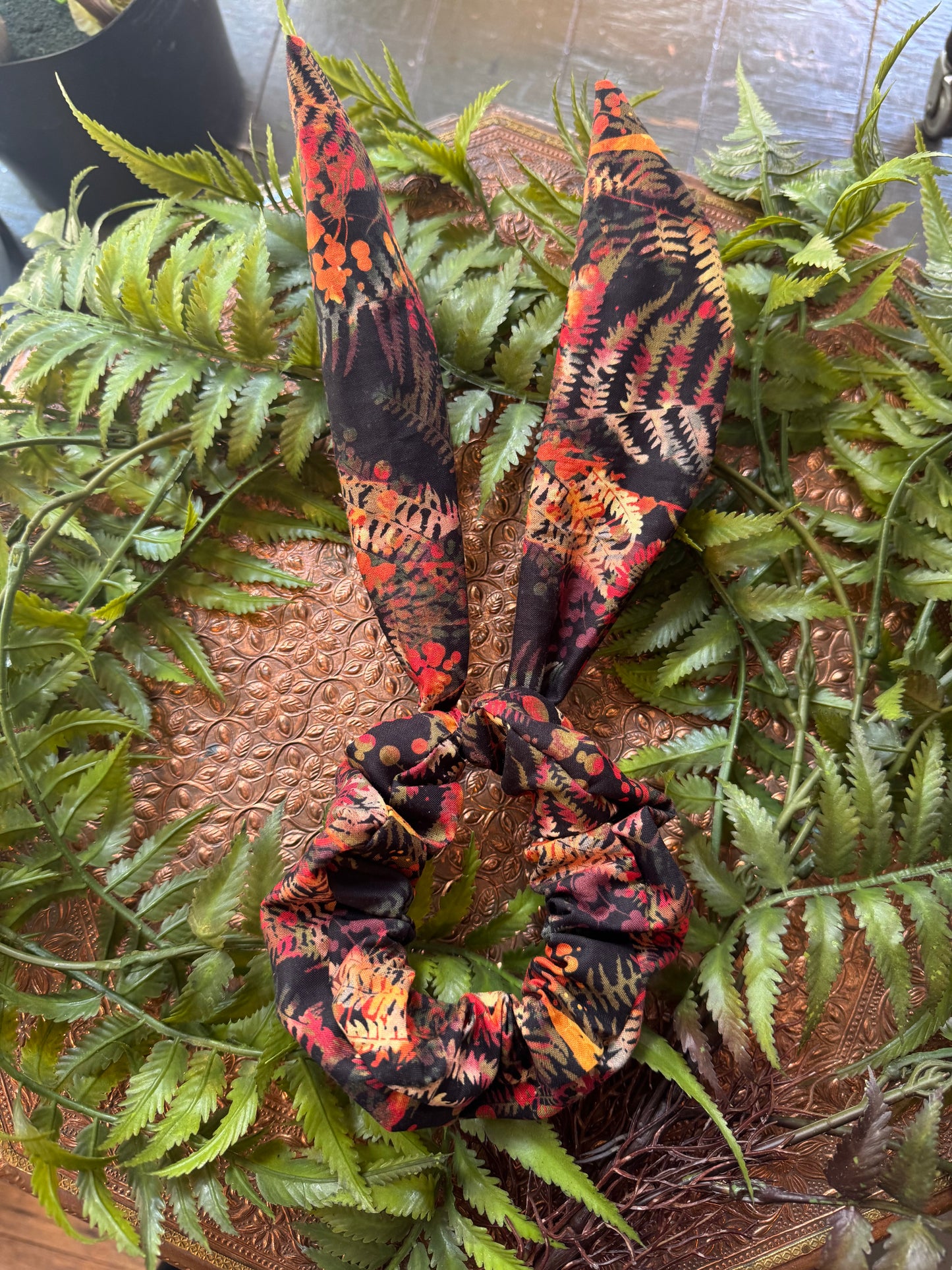 Red / Orange / Yellow Ferns Scrunchie Scarf #SS10*