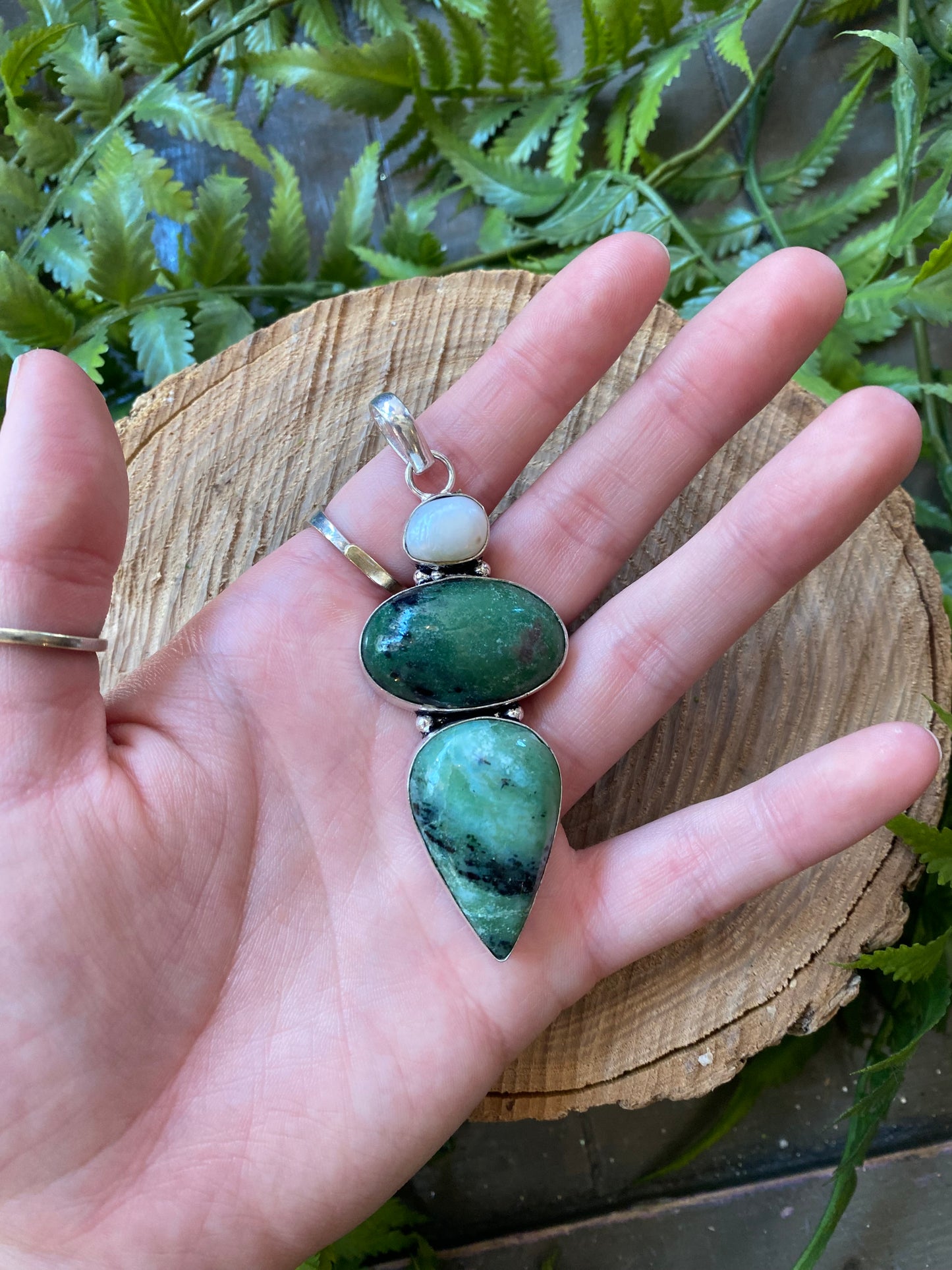Double Green Jasper Pearl Pendant