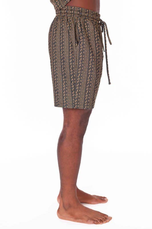 Men's Elastic Textured Shorts - Brown