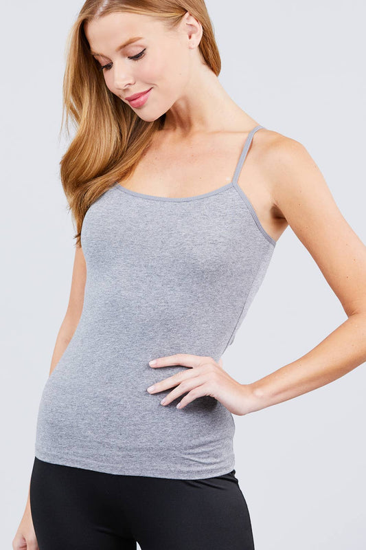 Fitted Cropped Cami Tank W/ Adjustable Spaghetti Strap - Storm Grey