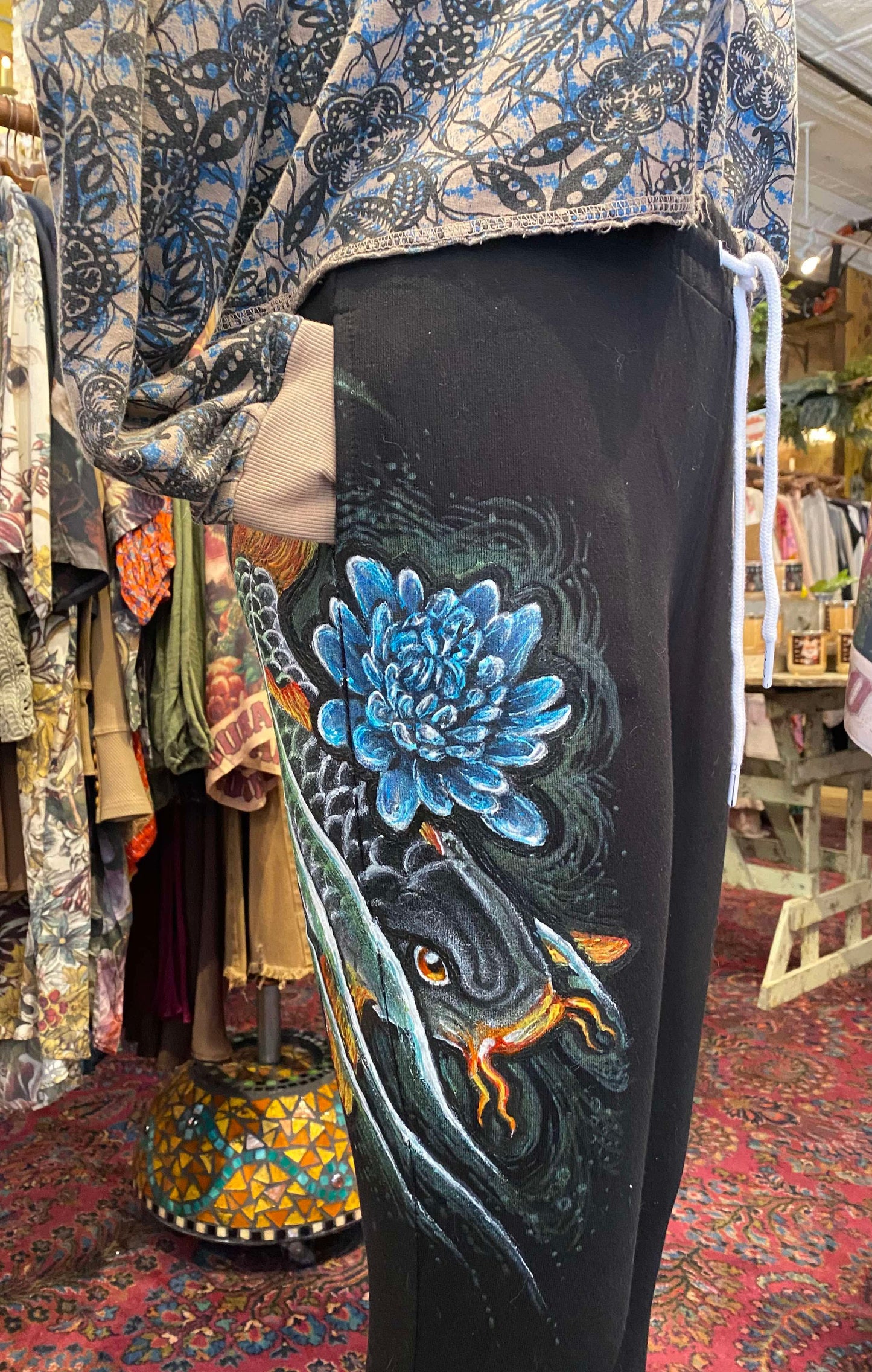 Koi Fish Black Zenana Sweatpants- Thom Little*