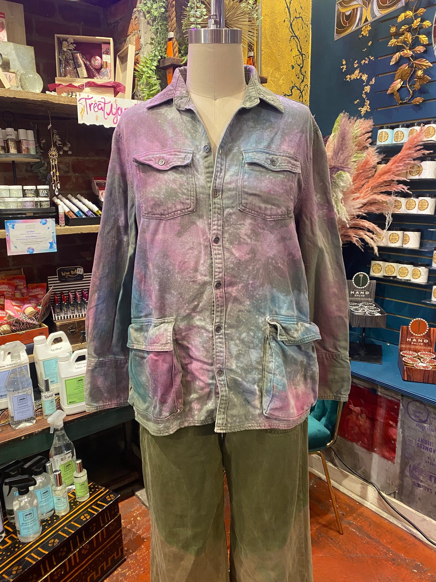 Custom Dyed Denim Jacket - Green Combo