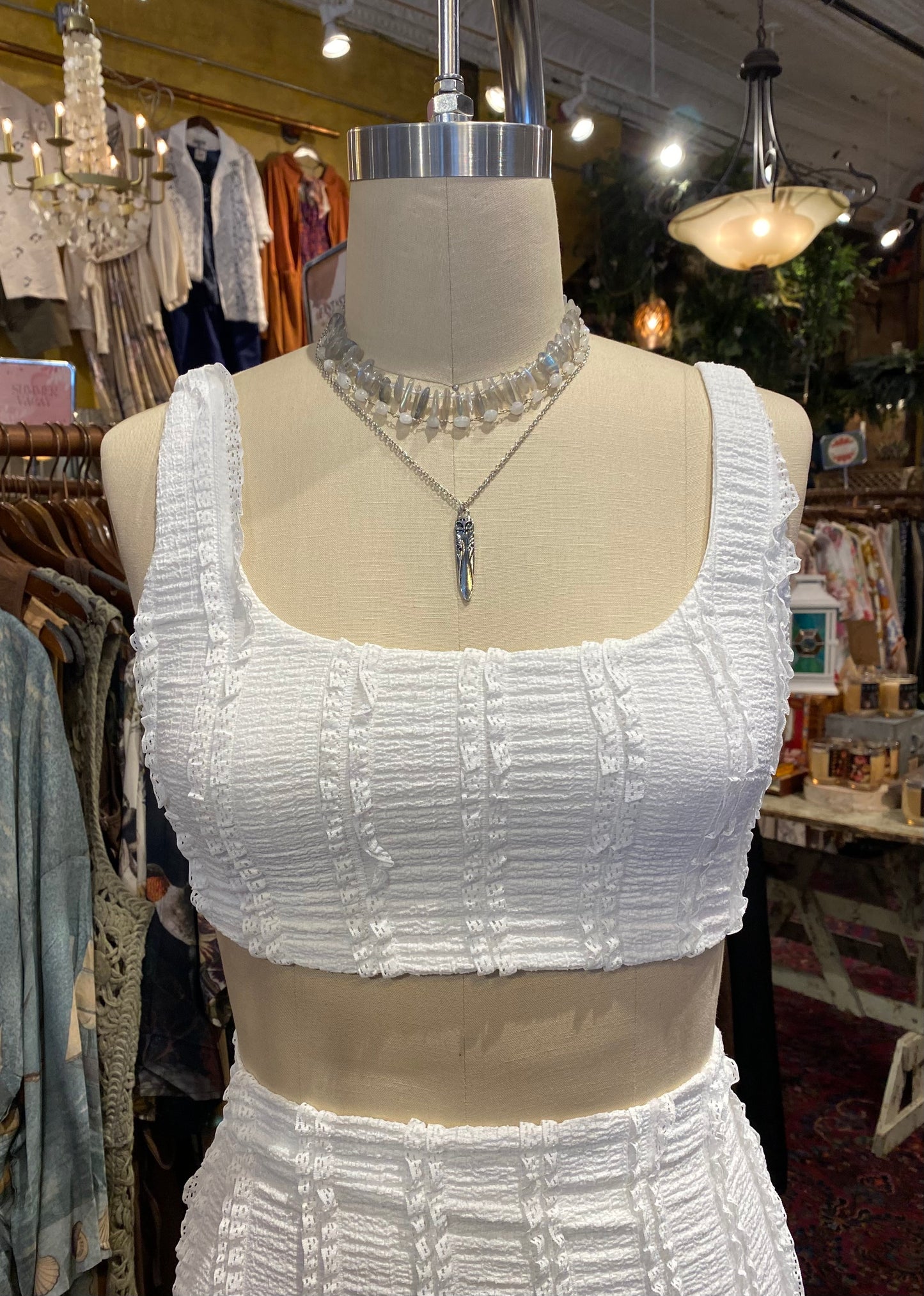 Plunge Neck Cropped Tank - White
