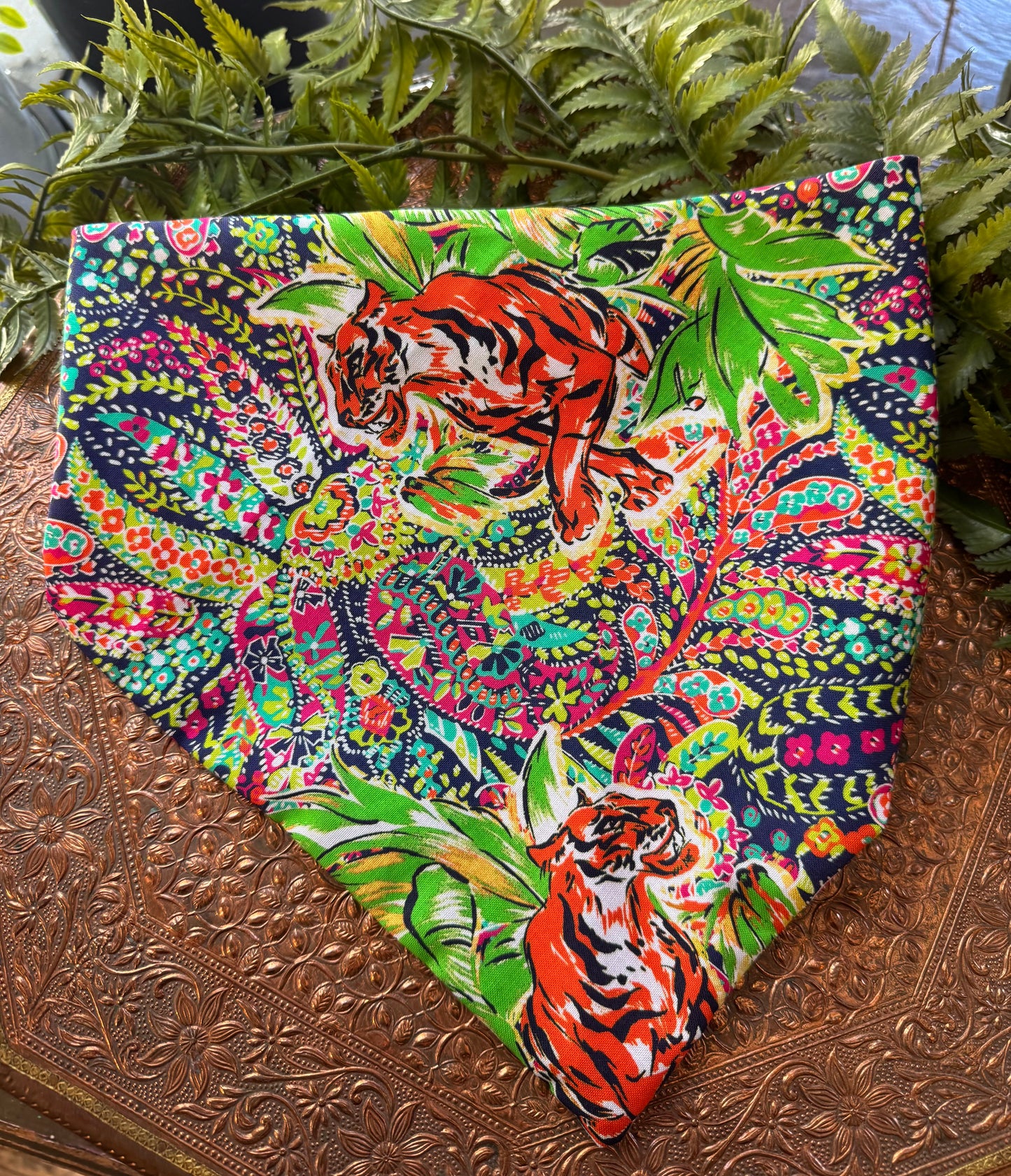 Tiger / Lime Green Leaves Bandana #SS4*